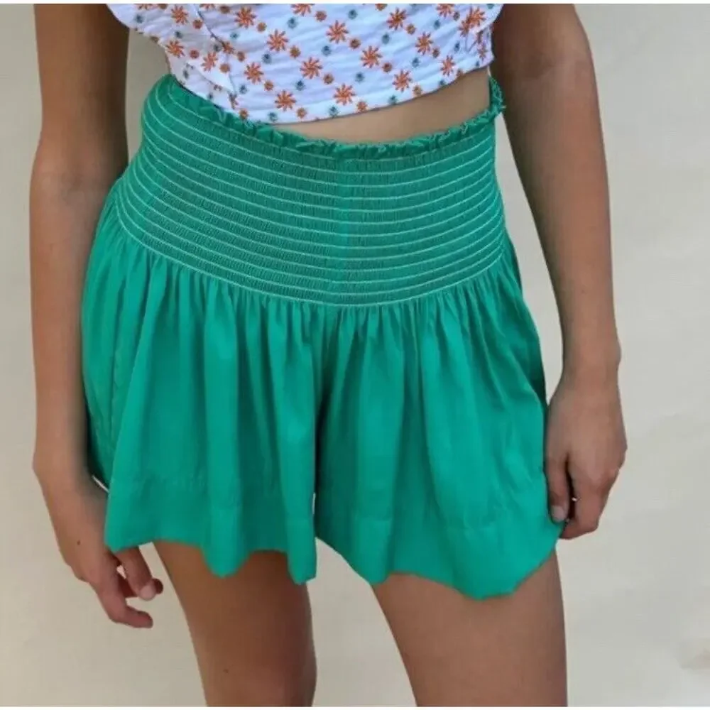 KOCH Erica Shorts Women's Size XS Skirt Skort Pleated Green Pull On Smocked Boho - Picture 2 of 9